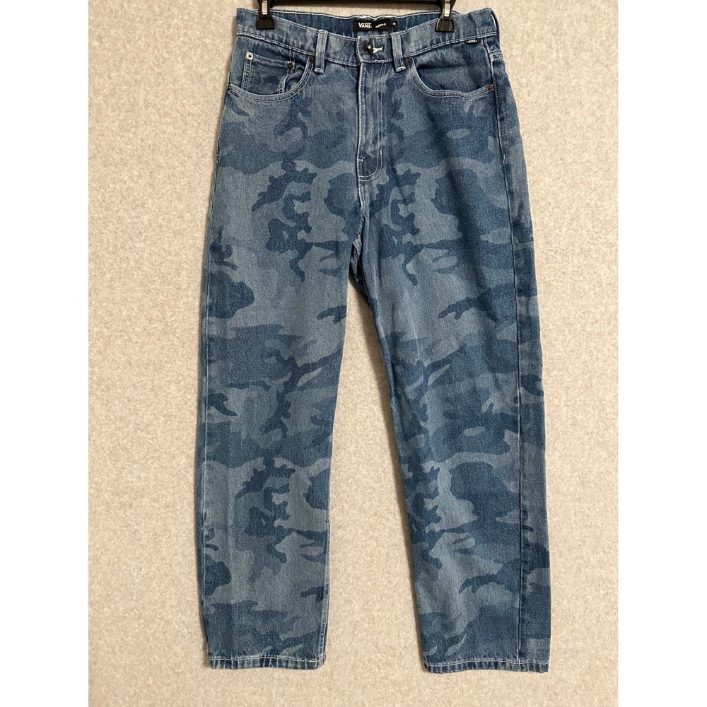 Vans Check-5 Jeans Mens 30 Blue Camo Loose Fit Skate Denim Pants